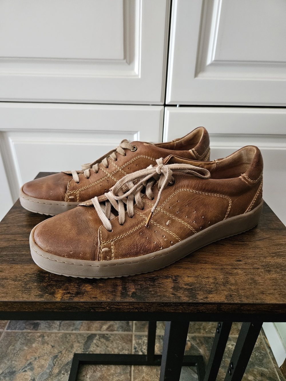 NWOB ROAN Bed Stu Men's Casual Tan Distressed Perforated Leather Sneakers